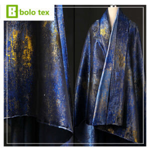 Navy & Black Gold-Foil Jacquard Fabric – Luxury Reversible Textile for Structured Dresses, Coats & Artisanal Bags